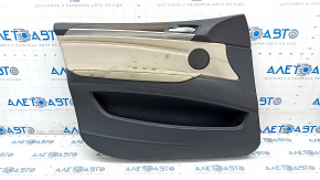 Door trim card front left BMW X5 E70 07-13 black, beige insert, wood trim, scratches, worn leather, needs cleaning