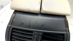 Central console armrest and cup holders BMW X5 E70 07-13 beige leather, worn, scratches, cracks, broken curtain, broken deflector