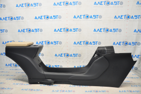Central console armrest and cup holders Tesla Model S 12-15 pre-restored, black leather, with glossy inserts, beige armrest, scratches, for cleaning