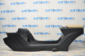 Central console armrest and cup holders Tesla Model S 12-15 pre-restored, black leather, with glossy inserts, beige armrest, scratches, for cleaning