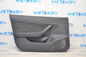 Door trim card front left Tesla Model 3 18-20 black leather, cloth insert, with window lift control and door opening button, leather swollen, worn