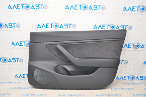Door trim card front right Tesla Model 3 18-20 black leather, cloth insert, with window lift control and door opening button, leather melted