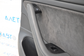 Door trim card rear right Tesla Model 3 18-20 leather black, cloth insert, with speaker, with window lift control and door opening button, leather melted, worn