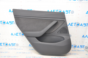 Door trim card rear left Tesla Model 3 18-20 leather black, cloth insert, with speaker, with window lift control and door opening button, leather melted, worn