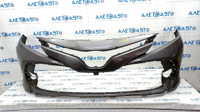 Front bumper bare Toyota Camry v70 18-20 LE\XLE without parking sensors, graphite, pressed, scratches, broken fasteners, torn