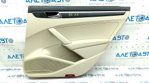 Door trim card rear right VW Passat b8 16-19 USA beige with beige insert leather, armrest leather, molding graphite, scratches, tear, needs cleaning