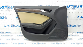Door trim card front left Audi A4 B8 13-16 rest black with beige insert leather, armrest leather, molding under wood structure, sedan, butt
