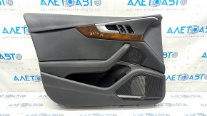 Door trim card front left Audi A4 B9 17-19 black, black armrest, leather, wood insert, Bang and Olufsen, broken insert Bang and Olufsen