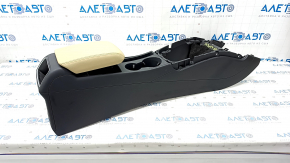 Central console armrest and cup holders Audi A4 B8 13-16 rest leather black with beige, scratches, missing plug