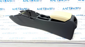 Central console armrest and cup holders Audi A4 B8 13-16 rest leather black with beige, scratches, missing plug