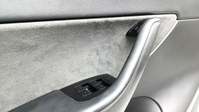 Door trim card front left Tesla Model Y 20 - black leather, with backlight, glossy trim, with suede insert, with window lift control, with door opening button, cracks