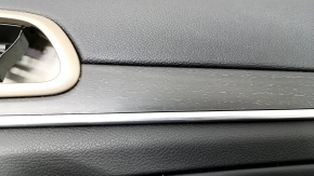 Door trim card rear right Jeep Grand Cherokee WK2 14-16 black with black insert leather, armrest leather, white stitching, molding with chrome, under matte black wood