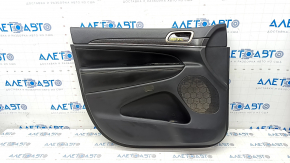 Door trim card front left Jeep Grand Cherokee WK2 14-21 black with black insert leather, leather armrest, white stitching, molding with chrome, under matt black wood, under seat memory, backlight, fie