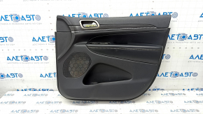 Door trim card front right Jeep Grand Cherokee WK2 17- black, with black insert leather, armrest leather, molding with chrome, under matt black wood, scratches