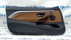 Door trim card front left BMW 4 F32/33 14-20 convertible, Coupe, brown leather, wood insert, gray molding, scratches