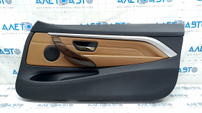 Door trim card front right BMW 4 F32/33 14-20 convertible, Coupe, brown leather, wood insert, gray molding, butts