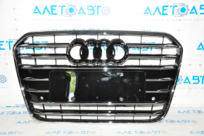 Radiator grille assembly Audi A6 C7 12-15 pre-restored for parking sensors, black gloss
