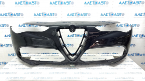 Bare front bumper Alfa Romeo Stelvio 18-21 without parking sensors and headlight washers, black, broken fasteners, dented, scratches