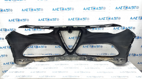 Bare front bumper Alfa Romeo Stelvio 18-21 without parking sensors and headlight washers, black, broken fasteners, dented, scratches