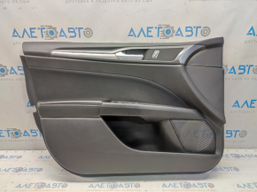 Door trim card front left Ford Fusion mk5 13-16 black with black insert cloth, armrest leather, molding gray gloss, scratches