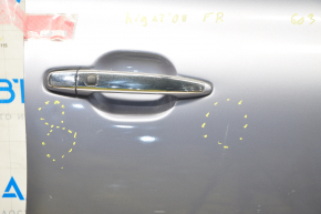 Door assembly front right Toyota Highlander 08-13 silver 9AG, keyless, dents, worn molding