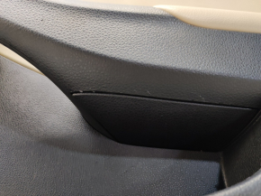Door trim card front right VW Jetta 11-18 USA black with beige insert plastic, armrest leather, molding gray gloss, scratches
