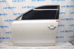Door assembly front left VW Passat b7 12-15 USA white LB9A, painted 0.25mm, butt, dented corner, scratches on glass, cracked trim