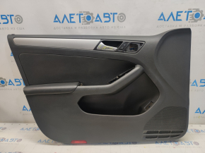 Door trim card front left VW Jetta 11-18 USA black, with black insert plastic, armrest leather, molding gray gloss type 1, scratches