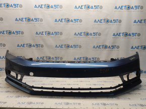 Bare front bumper VW Jetta 15-18 USA blue LD5L, pressed, scratches, non-factory holes