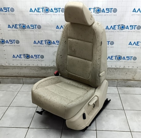 Driver's seat VW Tiguan 09-17 without airbag, beige leather, heated, mech+electric, working electrics, driftwood, for dry cleaning, cracks in the lining