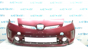 Front bumper bare Toyota Prius 30 13-15 rest, red, dented, cracks, rubbed, tears, missing fragment, non-factory holes
