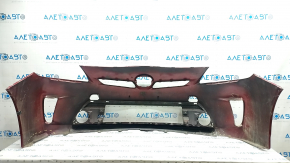 Front bumper bare Toyota Prius 30 13-15 rest, red, dented, cracks, rubbed, tears, missing fragment, non-factory holes
