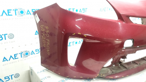 Front bumper bare Toyota Prius 30 13-15 rest, red, dented, cracks, rubbed, tears, missing fragment, non-factory holes