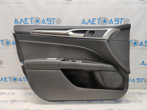 Door trim card front left Ford Fusion mk5 13-16 black with black insert leather, leather armrest, wood molding, scratches
