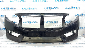 Front bumper bare Honda Civic X FC 16-18 black, scratches, broken fasteners, cracks