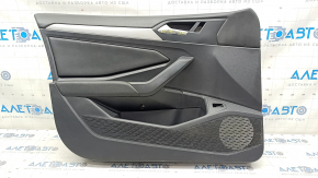 Door trim card front left VW Jetta 19- black with black insert leather, armrest leather, molding gray type 2, scratches, chrome