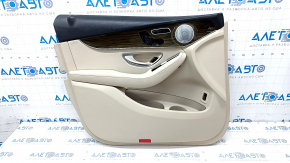 Door trim card front left Mercedes GLC 16-22 beige leather, wood insert, Burmester, lining defect, needs cleaning