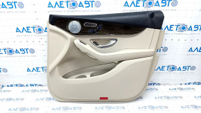 Door trim card front right Mercedes GLC 16-22 beige leather, wood insert, Burmester, lining defect, bump, dent