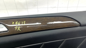 Door trim card front right Mercedes GLS-class X166 13-15 leather black, with wood insert, backlight, cracks on insert, scratches