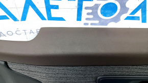Door trim card front right Nissan Rogue 23 S US built black with gray insert cloth, armrest leather, brown top, dry cleanable