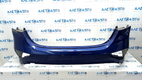 Bare rear bumper Kia Forte 19-21 4d without parking sensors, blue, broken fasteners, scratches, dent