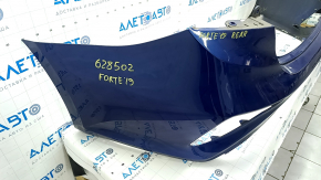 Bare rear bumper Kia Forte 19-21 4d without parking sensors, blue, broken fasteners, scratches, dent