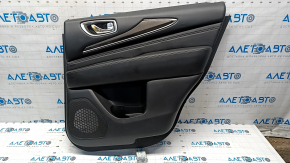 Door trim card rear right Infiniti JX35 QX60 13- black with black insert leather, armrest leather, molding under wood gloss, tear, dent on leather