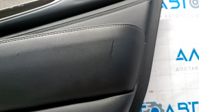 Door trim card rear right Infiniti JX35 QX60 13- black with black insert leather, armrest leather, molding under wood gloss, tear, dent on leather