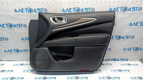 Door trim card front right Infiniti JX35 QX60 13- black with black insert leather, armrest leather, molding under wood gloss, dents on leather