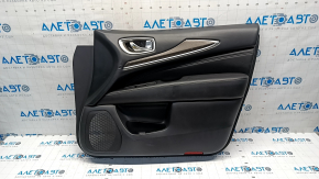 Door trim card front right Infiniti JX35 QX60 13- black with black insert leather, armrest leather, molding under wood gloss, dents on leather