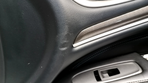 Door trim card front right Infiniti JX35 QX60 13- black with black insert leather, armrest leather, molding under wood gloss, dents on leather