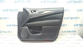 Door trim card front right Infiniti JX35 QX60 16-18 black with black insert leather, armrest leather, molding under wood gloss, dent on leather