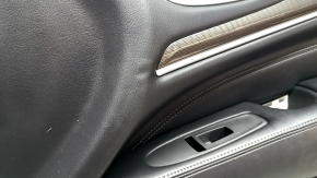 Door trim card front right Infiniti JX35 QX60 16-18 black with black insert leather, armrest leather, molding under wood gloss, dent on leather