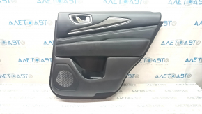 Door trim card rear right Infiniti JX35 QX60 16-20 black with black insert leather, armrest leather, molding under wood gloss, dent on leather